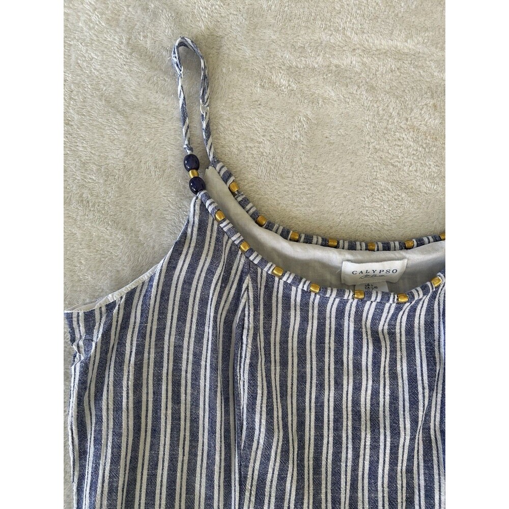 Calypso St. Barth Linen Blend Midi Dress Beaded Sleeveless Size Large Nautical - Picture 5 of 11